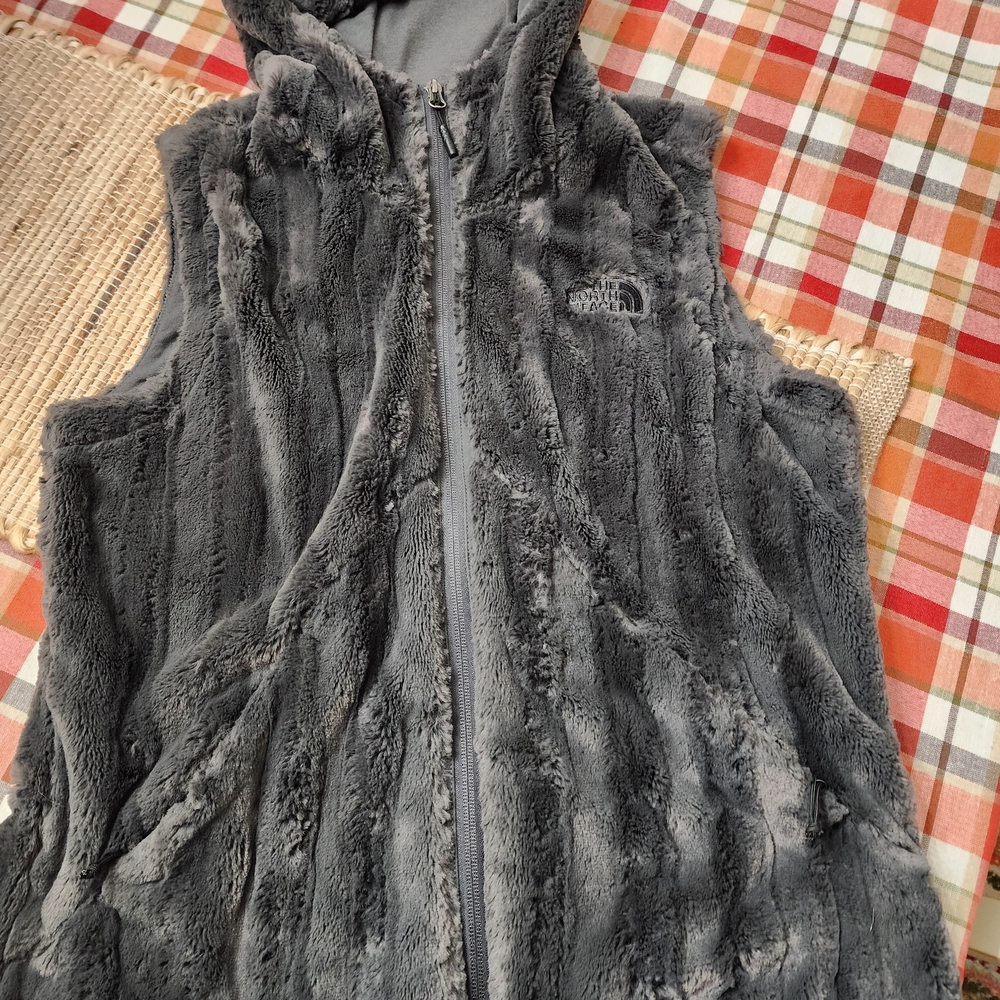 The North Face Gray Hooded Fleece Vest